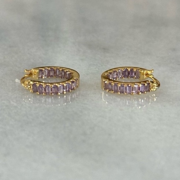 NEW STOCK Gold Thick Purple Princess Crystal Hoop Earrings - Picture 1 of 5